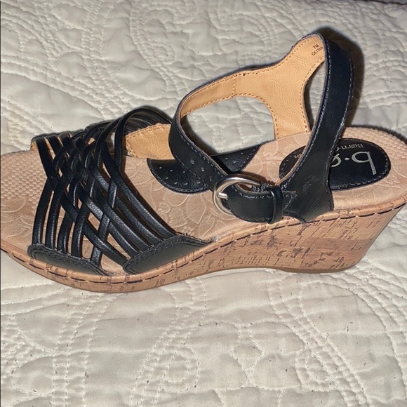 Black Leather Ankle Strap Wedge Sandals - Picture 3 of 6